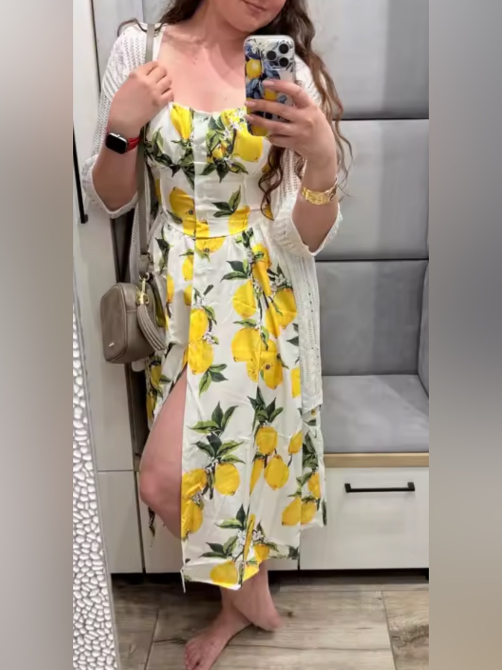 NEW Life and Lemons Women’s White Lemon Print Tie-Shoulder Sundress - Picture 2 of 4